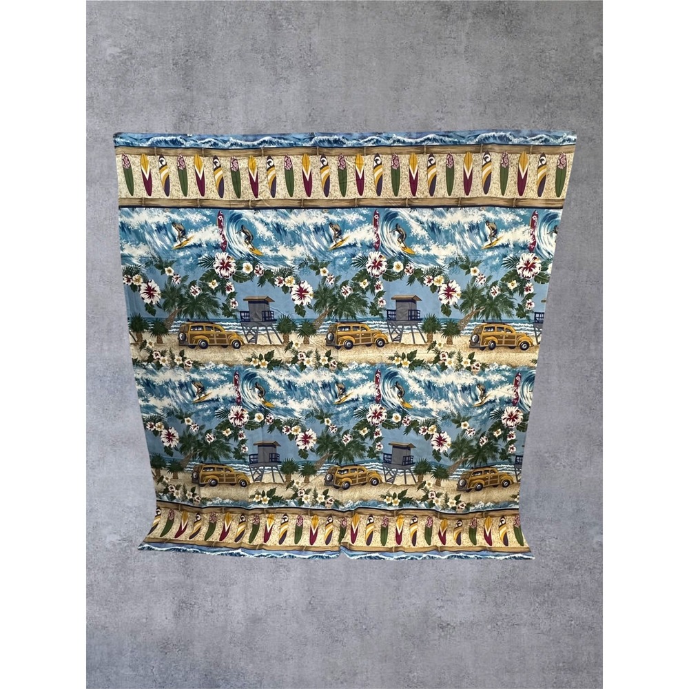 Vohann Shower Curtain 68x72 Blue Hawaii Surfing Cotton Woodie EUC